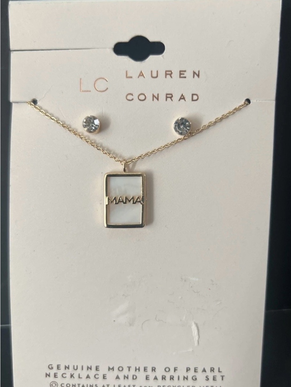 LC Lauren Conrad Gold Mama Mother-of-Pearl Necklace & Earrings Set